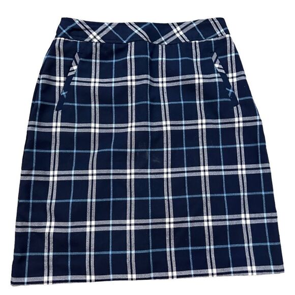 Laura Scott ~ Blue Plaid Skirt ~ fully lined ~ front side pockets ~ size small - Picture 1 of 9